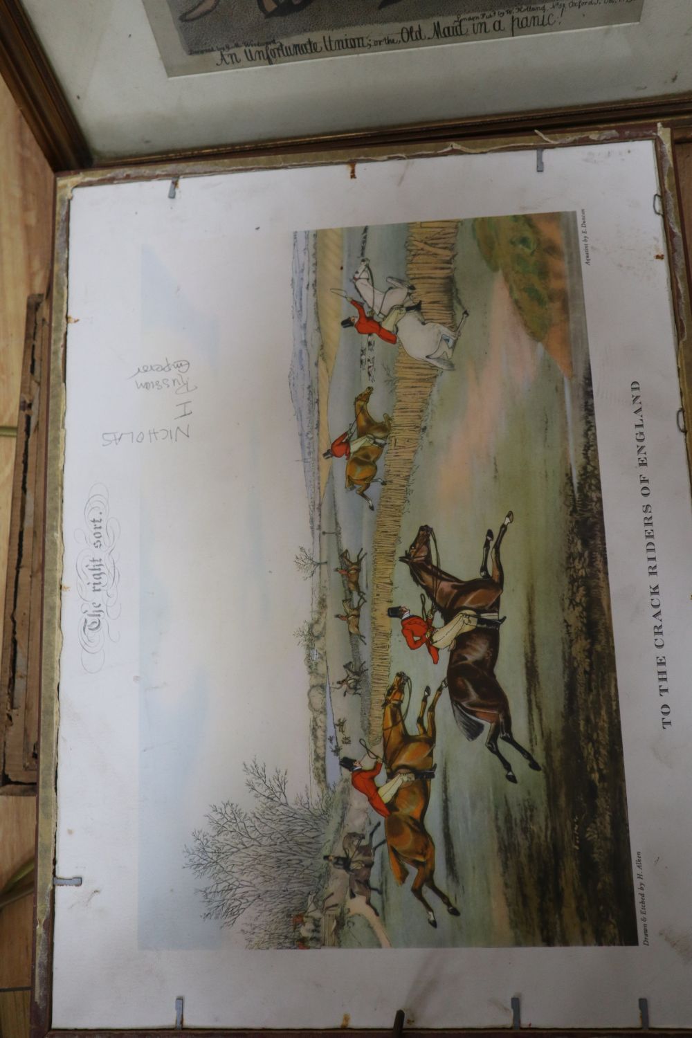 A collection of prints and engravings, including a caricature after George Moutard Woodward,